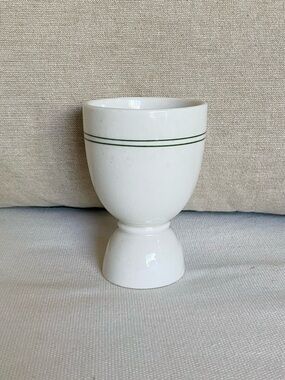 Vintage Double Sided Egg Cup Ceramic Green Stripe Restaurant Ware 4” MCM